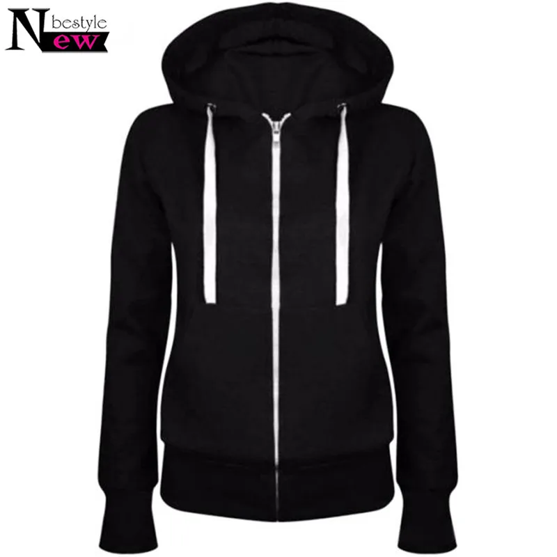 Модные Женские однотонные толстовки на молнии свитшот с капюшоном и длинным