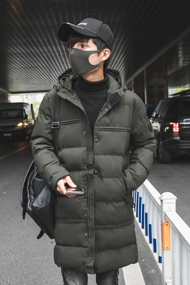 

new winter Cotton Padded long Jacket Brand Men thick hoodies Parka coat male Quilted Casual jacket Coat Black green overcoat 3XL