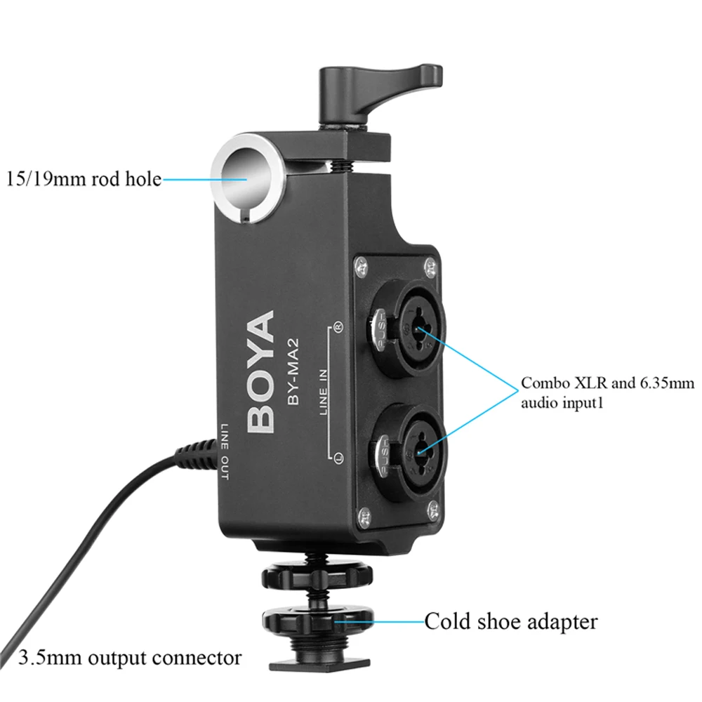 BOYA BY MA2 аудио микшер Двухканальный для DSLR камеры видеокамеры 15 мм 19 стержень