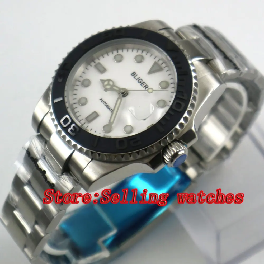 

2017 Newest Hot top 40mm Bliger white Dial Sapphire Glass Date Window Automatic Movement Men's Mechanical Wristwatches