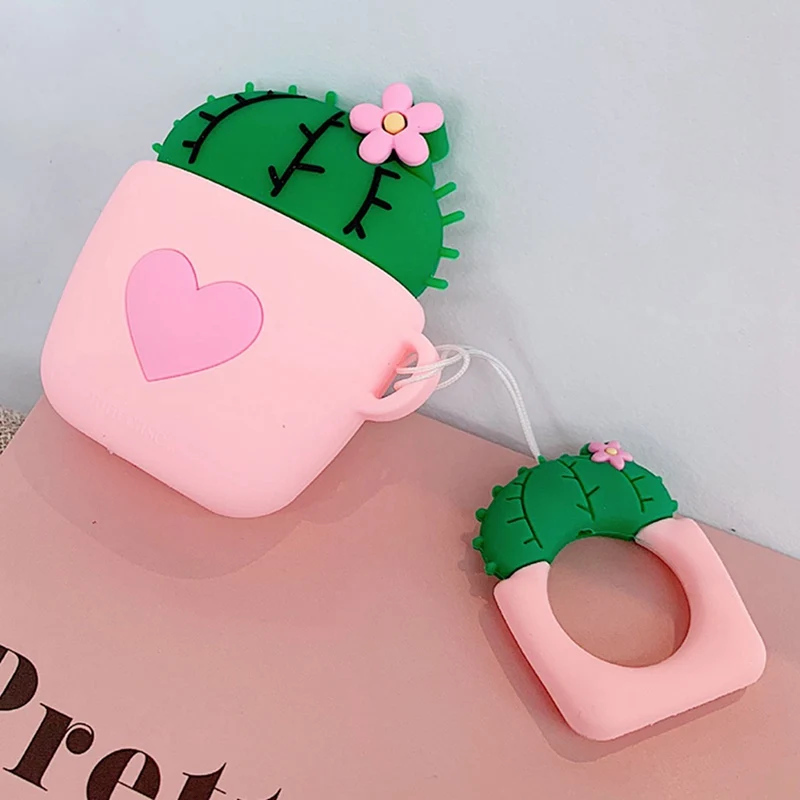 Милый мягкий силиконовый чехол С КАКТУСОМ, наушники для Apple Airpods, Bluetooth, беспроводные наушники, защитный чехол