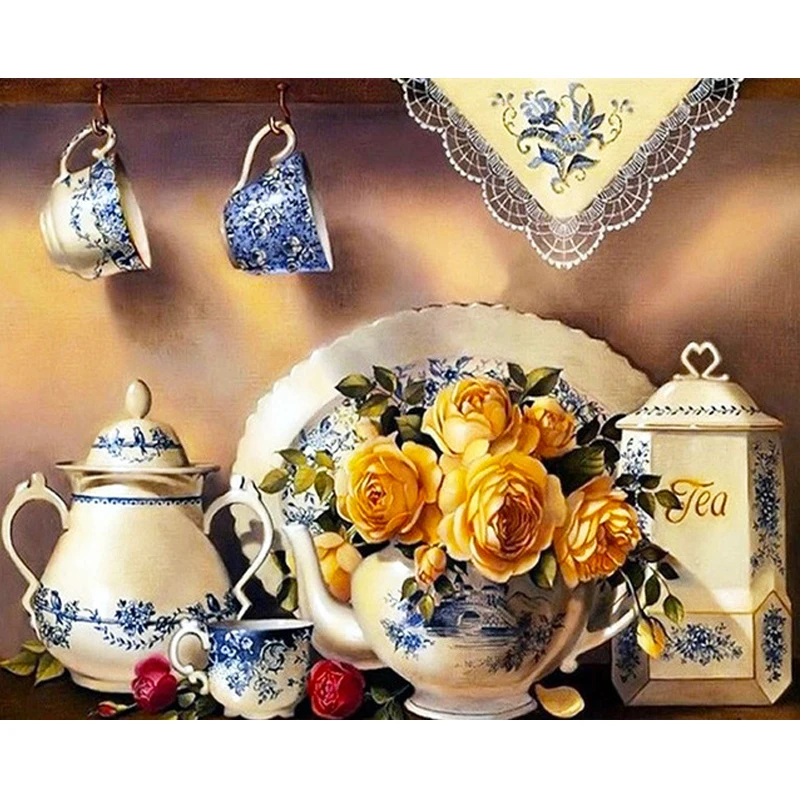 

Flower teacup diamond Embroidery diy diamond painting mosaic diamant painting 3d cross stitch pictures H421