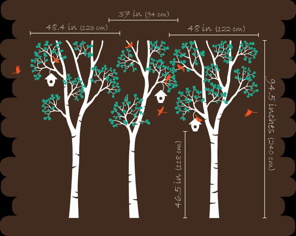 Настенные наклейки с изображением белого дерева птицами и скворечником