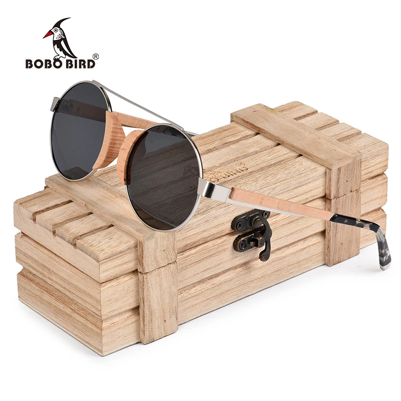 

BOBO BIRD Wood Sun glasses Children Eye wear Stainless Steel Frame with Bamboo Gift Box OEM