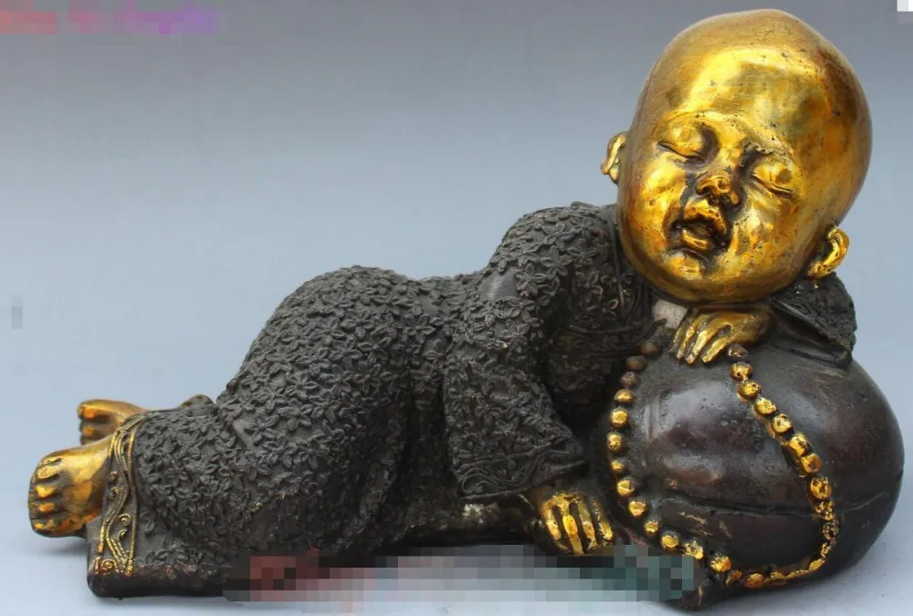 Китайский буддистский храм бронзовая позолоченная маленькая монах Спящая