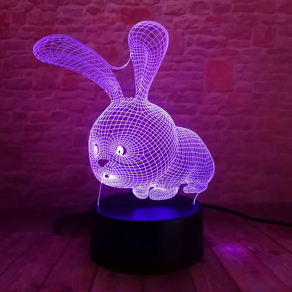 Милый мультяшный кролик 3D светодиодный ночник 7 цветов меняющий цвет настольная