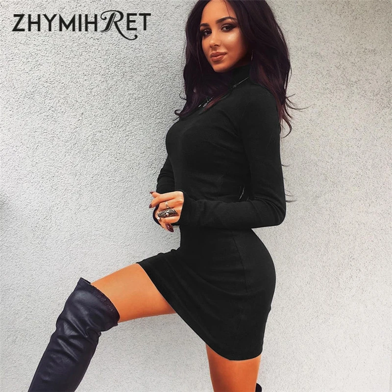 ZHYMIHRET Осень зима 2021 платье неонового цвета с длинным рукавом облегающее мини
