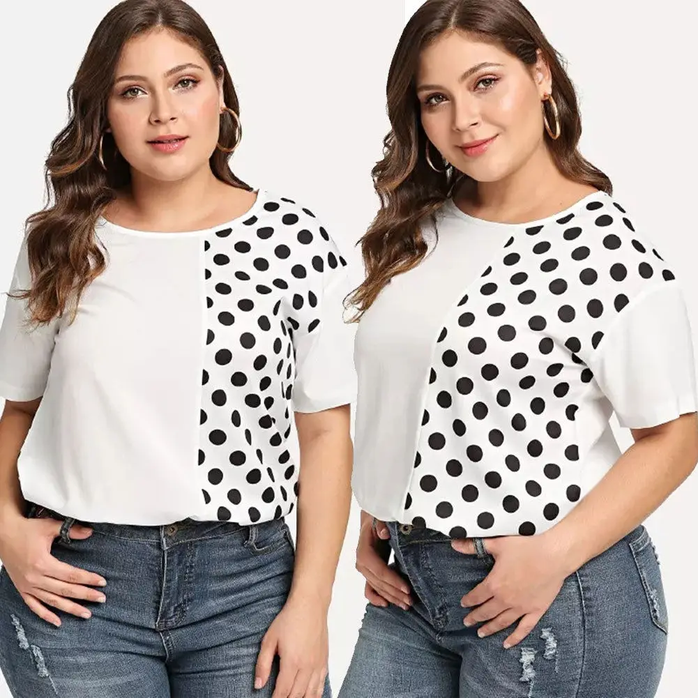 2018 Женская свободная футболка Топы в горошек с волнистыми точками короткий рукав