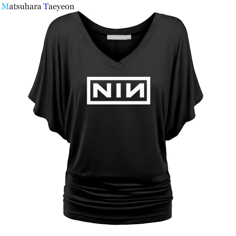 2018 футболка Женская Группа Nine Inch Nails модная с v образным вырезом повседневные топы