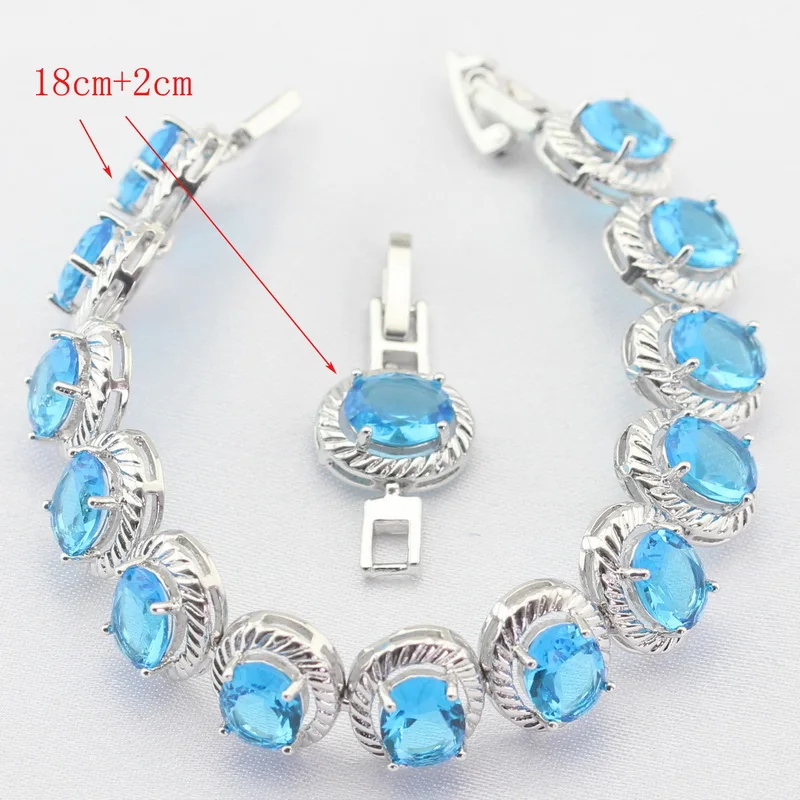 Круглый Серебристый Цвет Ожерелья/Подвески Серьги Кольца браслет Создан Голубой