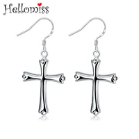 silver hanging earrings for women 925 silver cross drop earring piecing ear hooks anti allergy brinco femme accessory hellomiss