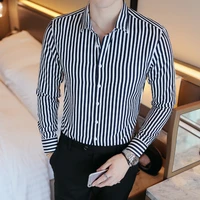 cheap business men shirt brand fashion 2022 long sleeve shirt men all match slim fit striped shirts men formal wear blouse homme
