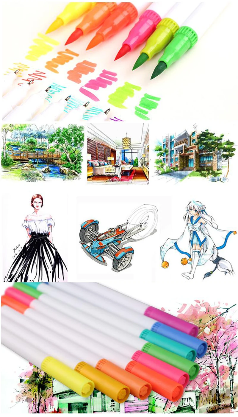 Ручки-маркеры с двумя наконечниками для кистей Tanmit 0,4 Fineliners& кисть, текстовыделитель, набор ручек из 100 для взрослых, книжка-раскраска для заметок