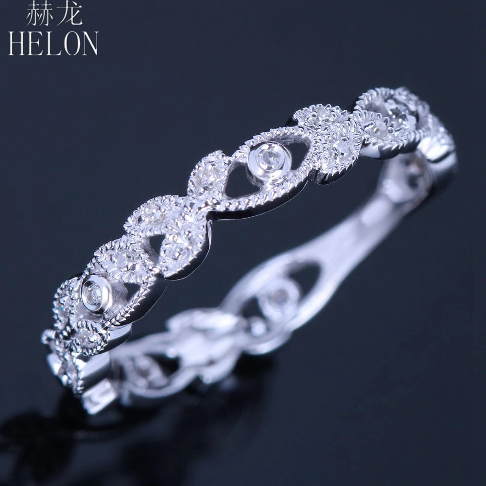 HELON Solid 10 к(417) белое золото 0.15ct природных алмазов кольцо арт-деко Milgrain обручение Свадебные для женщин модные ювелирные изделия