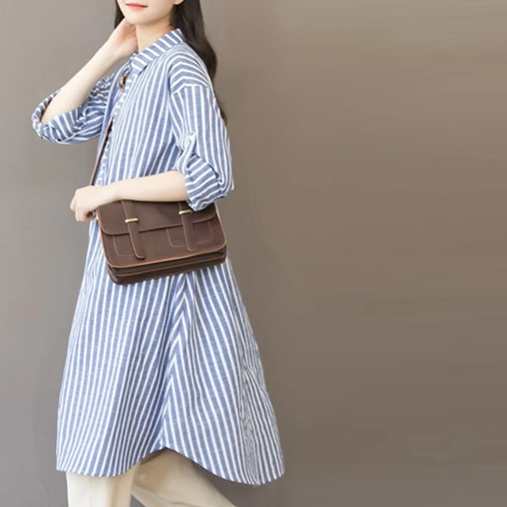 2019 летние женские свободные пляжные платья с талией туника в синюю полоску для