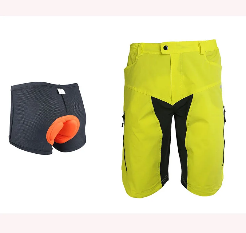 yellow with pad ARSUXEO мужские спортивные шорты для велоспорта, горного велосипеда, велосипедные шорты, одежда из Джерси, одежда с подкладкой DH-2 - Цвет: yellow with pad