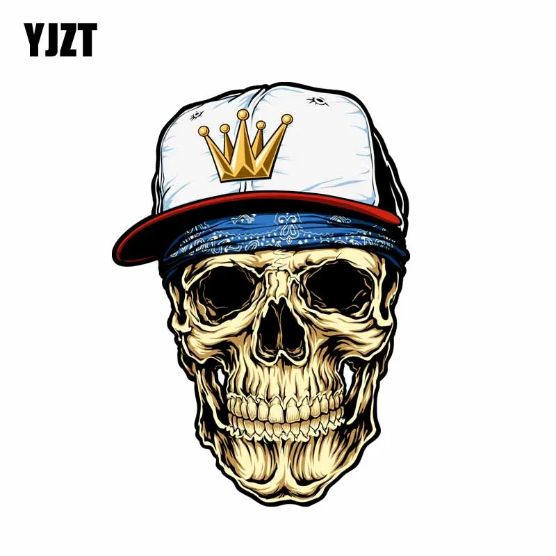

YJZT 10.6CM*15.2CM Funny Hat Skull Head Car Sticker Window Decal 6-2404