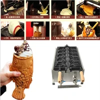 big open mouth ice cream taiyaki waffle machine commercial fish shaped cake maker with 5 pcs mould