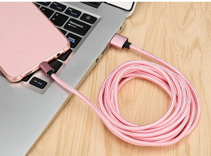 Rose Gold Ультра длинный нейлоновый Плетеный зарядный usb-кабель для IPhone/Android/type-C(3,3 фута = 1 м 6,6 фута = 2 м 9,9 фута = 3 м - Цвет: Rose Gold