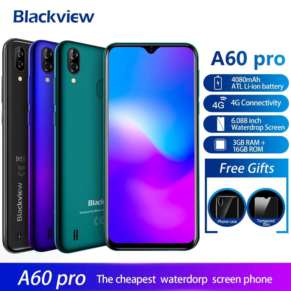 Смартфон Blackview A60 Pro 4G Android 9 0 3 ГБ ОЗУ 16 Гб ПЗУ 4080 мАч аккумулятор 6 088 '' экран