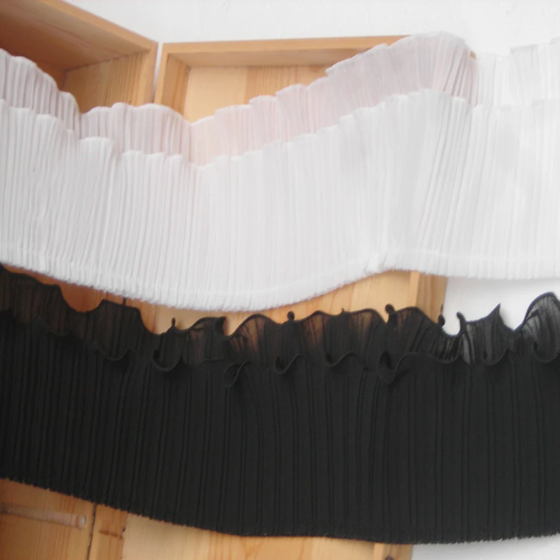 

5 meters/lot Double Fold Organ Plait Black And White Chiffon Ruffle Lace Trim DIY Garment Skirt Hem Accessories Fabric