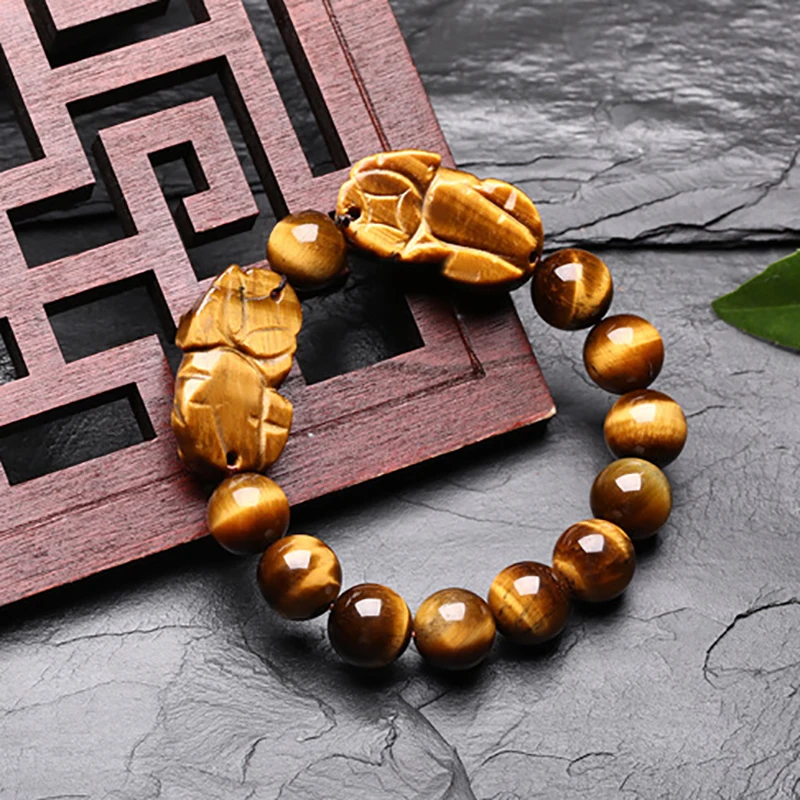 Wholesale JoursNeige Yellow Tiger Eye Natural Stone Bracelets 12mm Round Beads Double PiXiu Bracelet for Lovers Energy Jewelry | Украшения