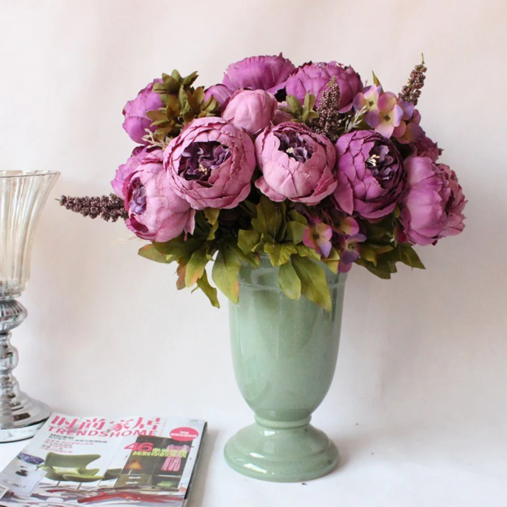 Пион поддельные листья осень яркие свадебные вечерние Декоративный букет