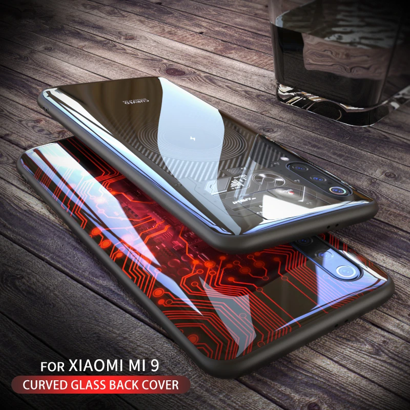 Luxury Case for Xiaomi Mi 9 Mi9 Transparent Edition Tempered Glass Back HD Patterned Soft Edge TPU Silicone Phone Cover | Мобильные