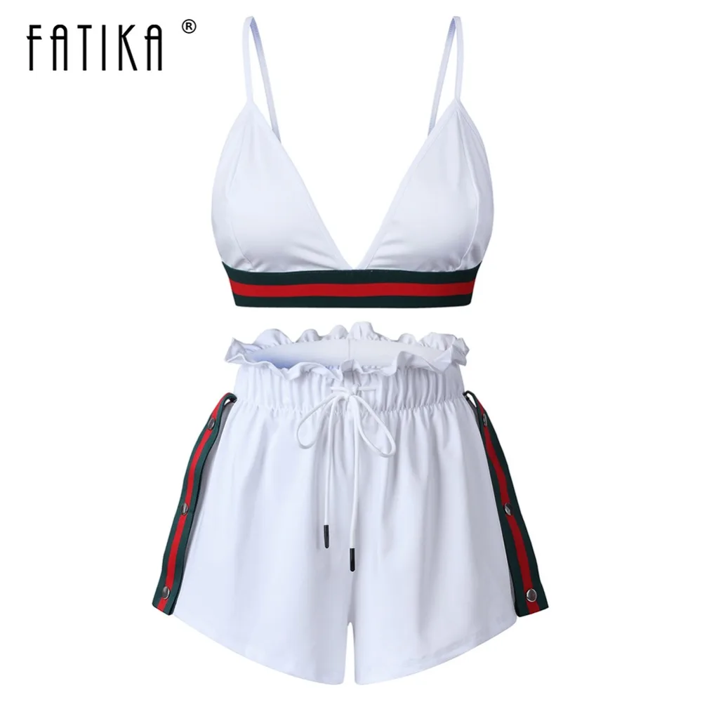 FATIKA 2018 летние новые женские комплекты сексуальные Полосатые без рукавов с открытой спиной Спагетти ремень