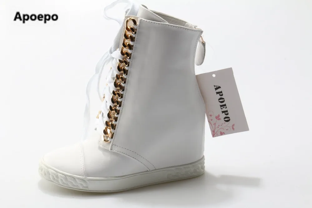 

Newest brand shoes 2017 ankle boots for women winter boots PU leather white shoes wedges shoes women gold metal botines mujer