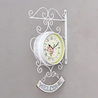 New and High Quality Cockerel Bell Retro Beautiful Outdoor Double Side Clock Garden Wall Outside Bracket Station