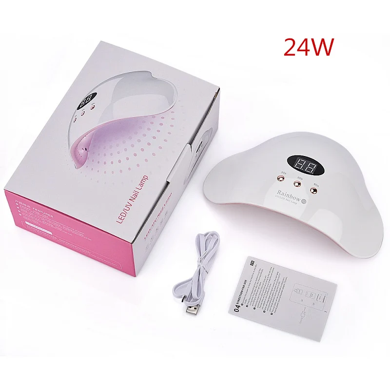 USB Cable 24W RU Shipping! 48W UV LED Lamp Nail Dryer for Gel Nail Polish Time Display Gel Drying Quick Cure Gels Nail Art Salon Manicure Tool - Цвет: USB Cable 24W