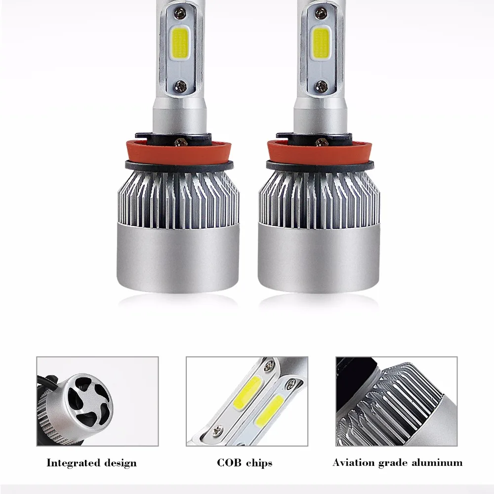 2 шт. H7 H4 H11 светодиодный 12V COB для автомобильных фар H1 H3 9005 9006 H13 9007 HB5 9004 HB1(Подол короче спереди и длиннее сзади) Луч 72 Вт 6000k 8000LM авто фары EI