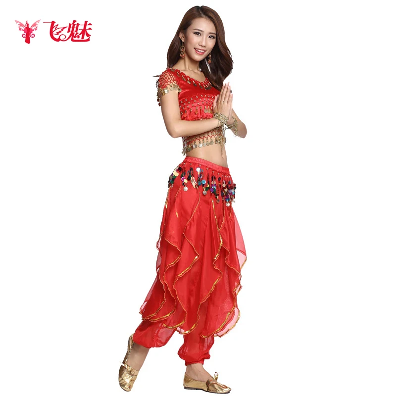 Высококлассный индийский танцевальный костюм топ + брюки 2 шт./компл. женский для