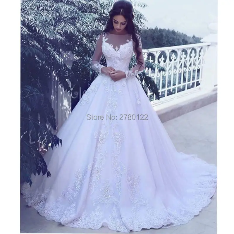 

Wedding Dress Tulle Appliques Lace Plus Size Wedding Dresses 2020 Bruidsjurk Long Sleeve A Line O Neck Bridal Vestido De Noiva