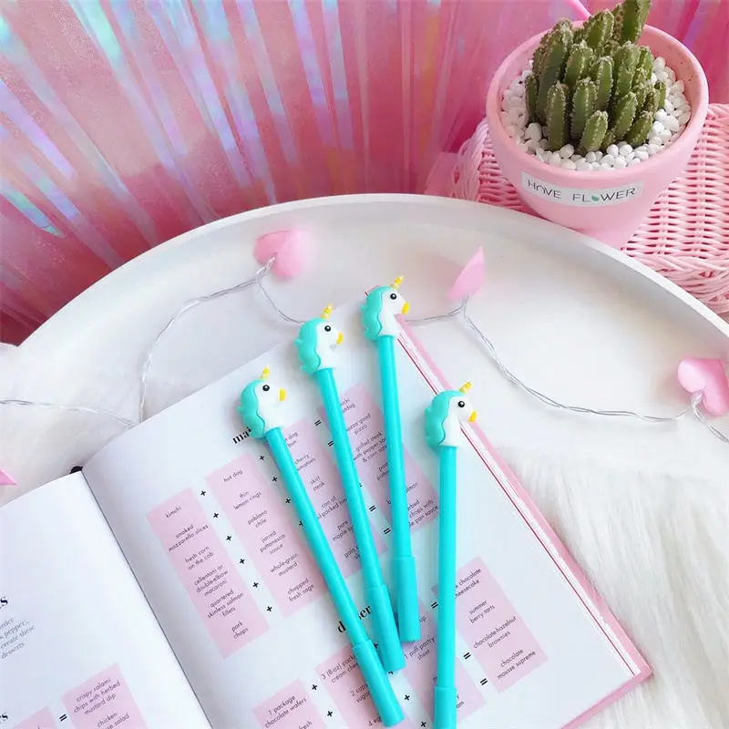 Green 4 шт./лот Kawaii Канцелярские мультфильм Единорог ручка студент, пишущий гелевая ручка 0.38 мм милые ручки canetas Материал Эсколар школьные принадлежности - Цвет: Green