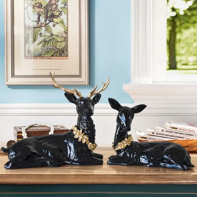 2PCS American Creative Retro Deer Couple elk Ornaments Livingroom Desktop Resin Crafts Home Furnishings Christmas Decoration | Дом и сад