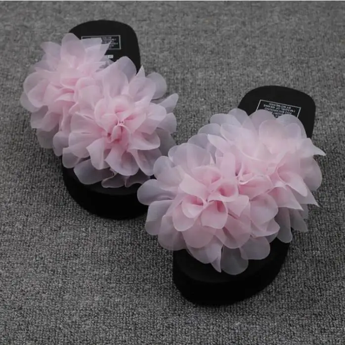 Original summer Handmade DIY Three-dimensional gauze Thick soles Wedges Flowers flip flops Free shipping | Обувь