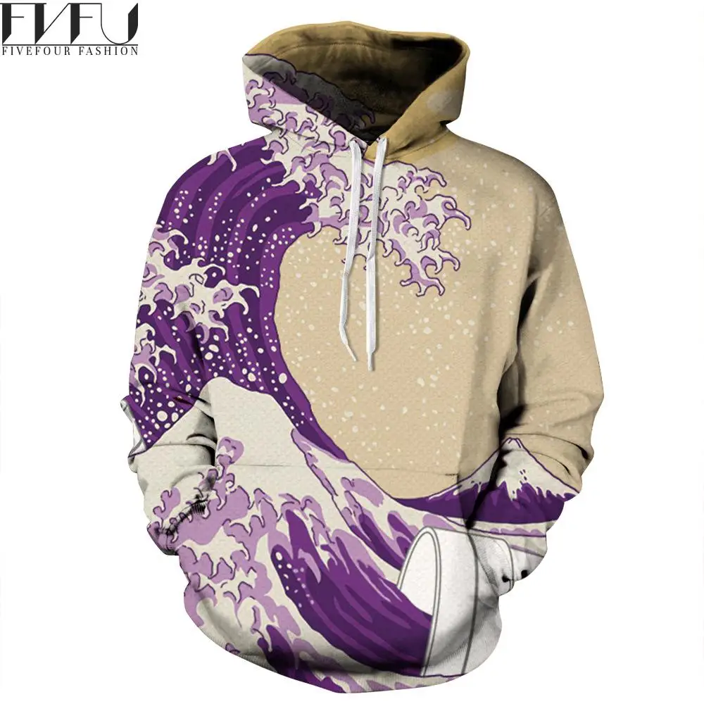 Мода 2017 г. Для мужчин 3D Толстовки Толстовка принт мультфильм волны oversize худи