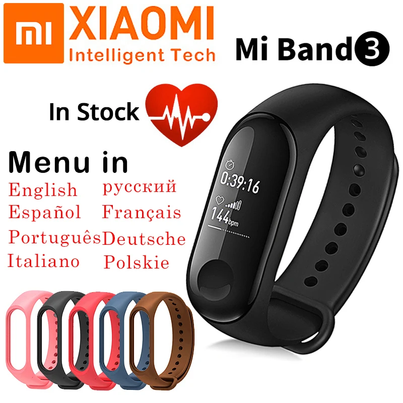 Фитнес трекер Xiaomi Mi Band 3 спортивный смарт браслет с пульсометром умный OLED для Android
