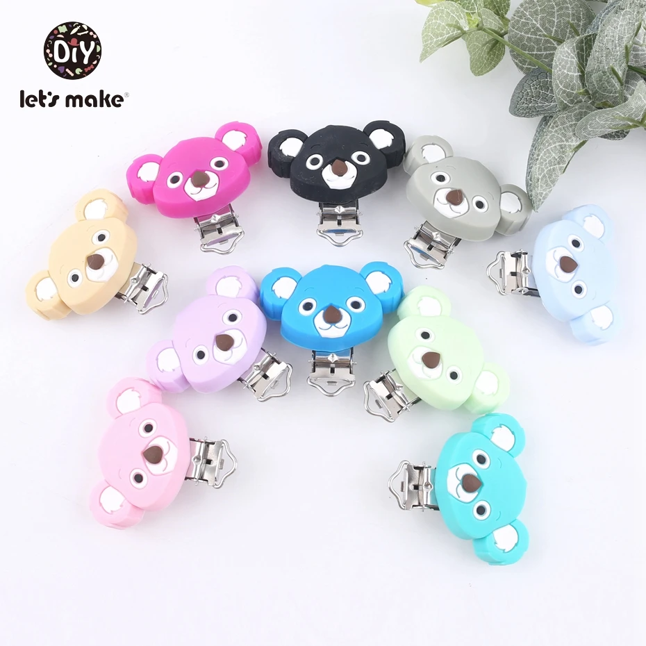 

Let's Make 10PC Teething Pacifier Infant Holder Clip Colorful Koala Shape Baby Silicone Teether Lovely Nursing Baby Dummy Clips