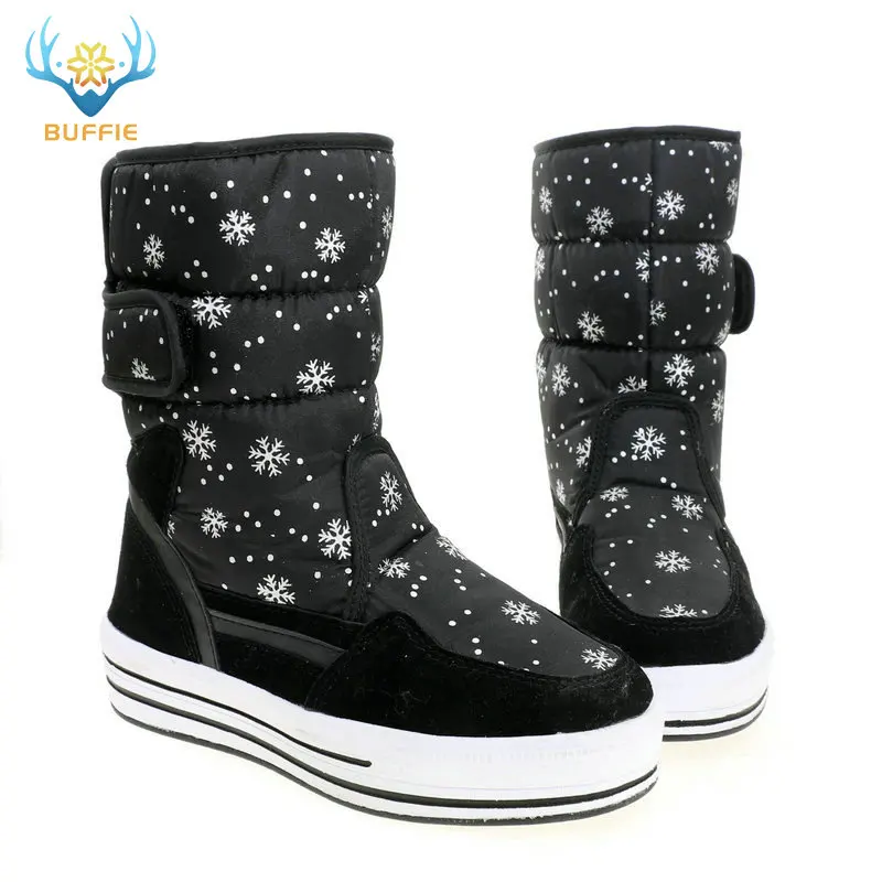 snowflake picture upper boots female winter shoes women snow lady warm wear fur insole high quality popular style free shi | Обувь