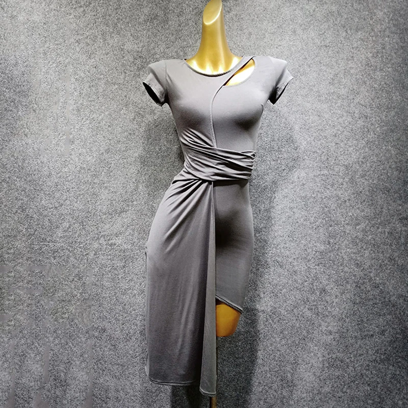 Женское платье для латиноамериканских танцев черное/серое неправильной формы