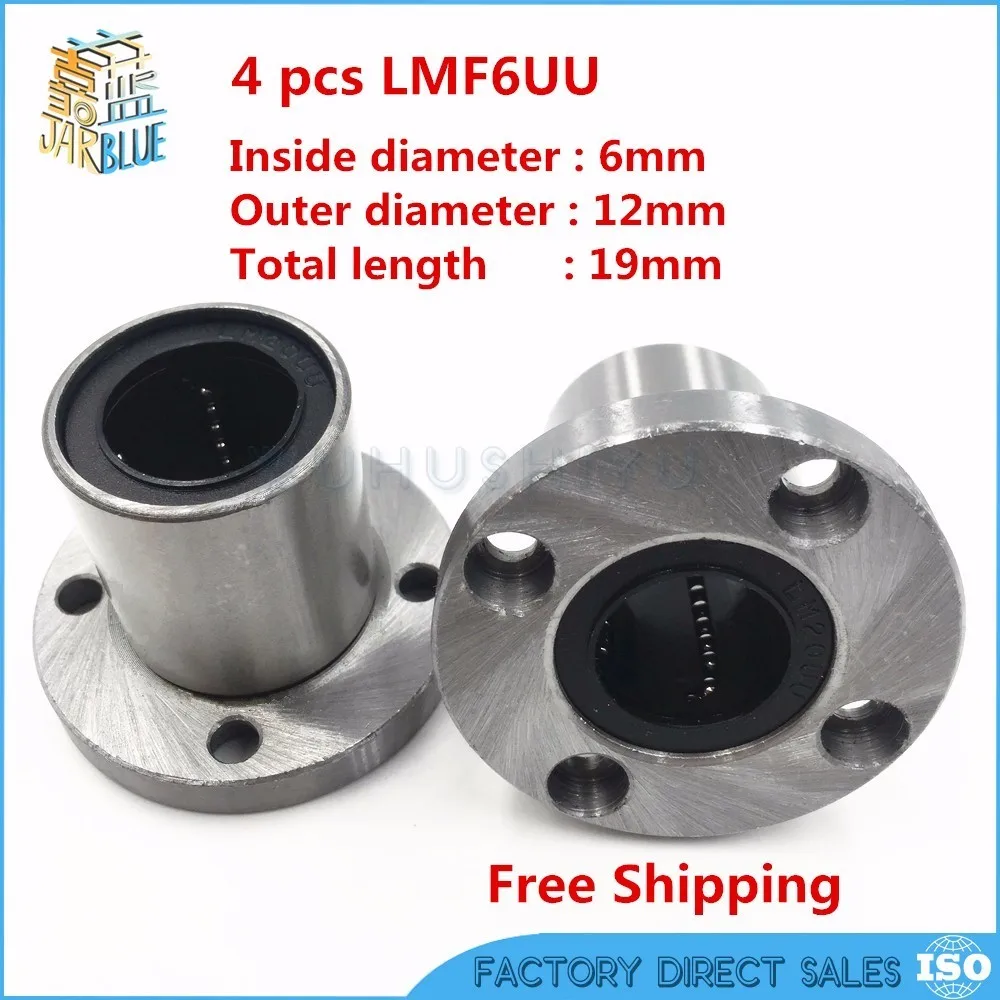 

4pcs/lot Free shipping LMF6UU 6mmx12mmx19mm 6mm round flange linear ball bearing bushing for 6mm rod round shaft cnc part