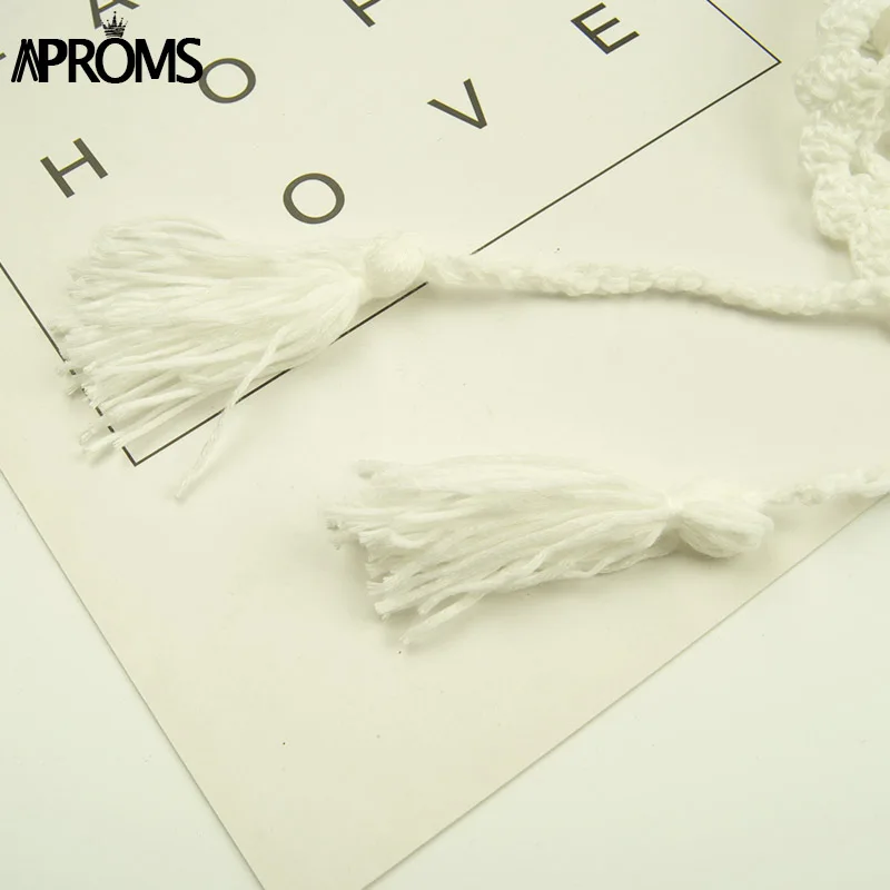 Aproms в стиле бохо, ручная работа, хлопок, крючком, белые мини юбки для женщин, летняя, открытая, высокая талия, пляжная юбка с кисточками, а-силуэт, низ