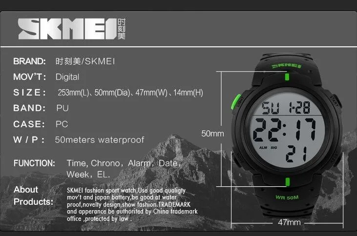 SKMEI Роскошные брендовые уличные спортивные часы мужские водонепроницаемые цифровые светодиодные армейские часы мужские повседневные электронные наручные часы