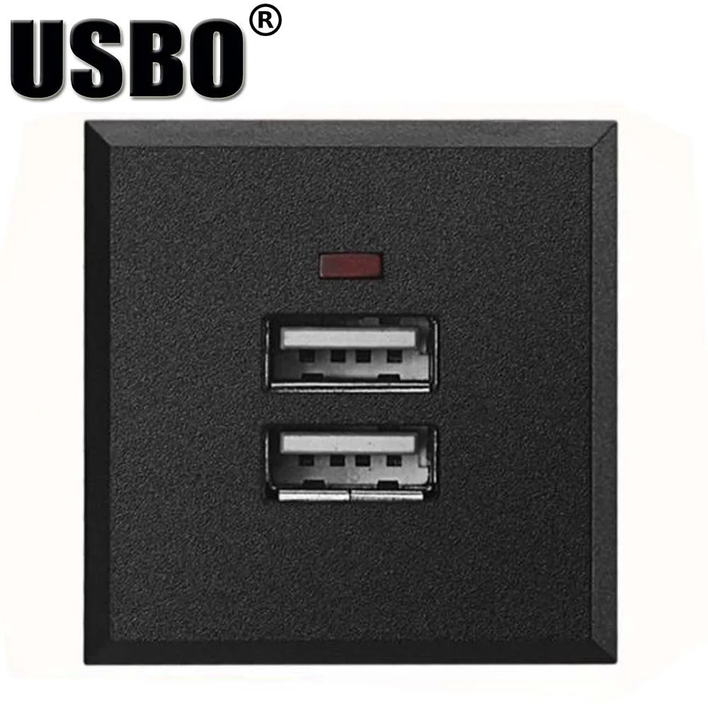 Зарядное гнездо питания с двумя USB разъемами черный белый встроенный (5 в 2 1 а)