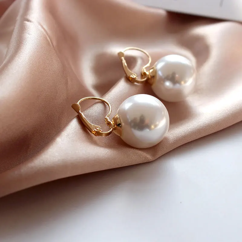 -1 20mm Pearl Carvejewl, Новое поступление, модные простые серьги с большим жемчугом на клипсах для женщин, ювелирные изделия, корейский дизайн, элегантные серьги с искусственным жемчугом - Окраска металла: -1 20mm Pearl