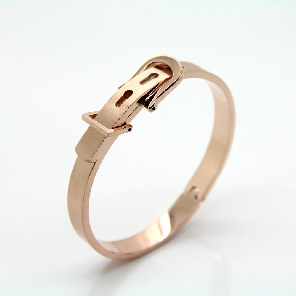 Martick 316L Stainless Steel Fashion Adjustable Size Belt Buckle Bracelet Bangle For Couple Rose Gold Jewelry Never Fade B243 | Украшения и