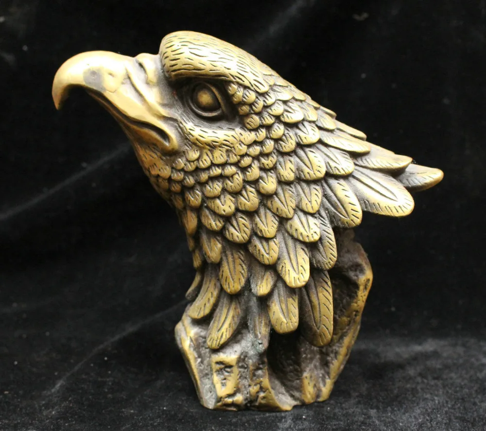 Marked Chinese Fengshui Bronze Brass eagle king of birds Hawk Head Bust Statue | Дом и сад